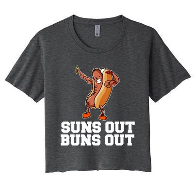 Suns Out Buns Out Funny Hot Dog Cartoon Meaningful Gift Women's Crop Top Tee