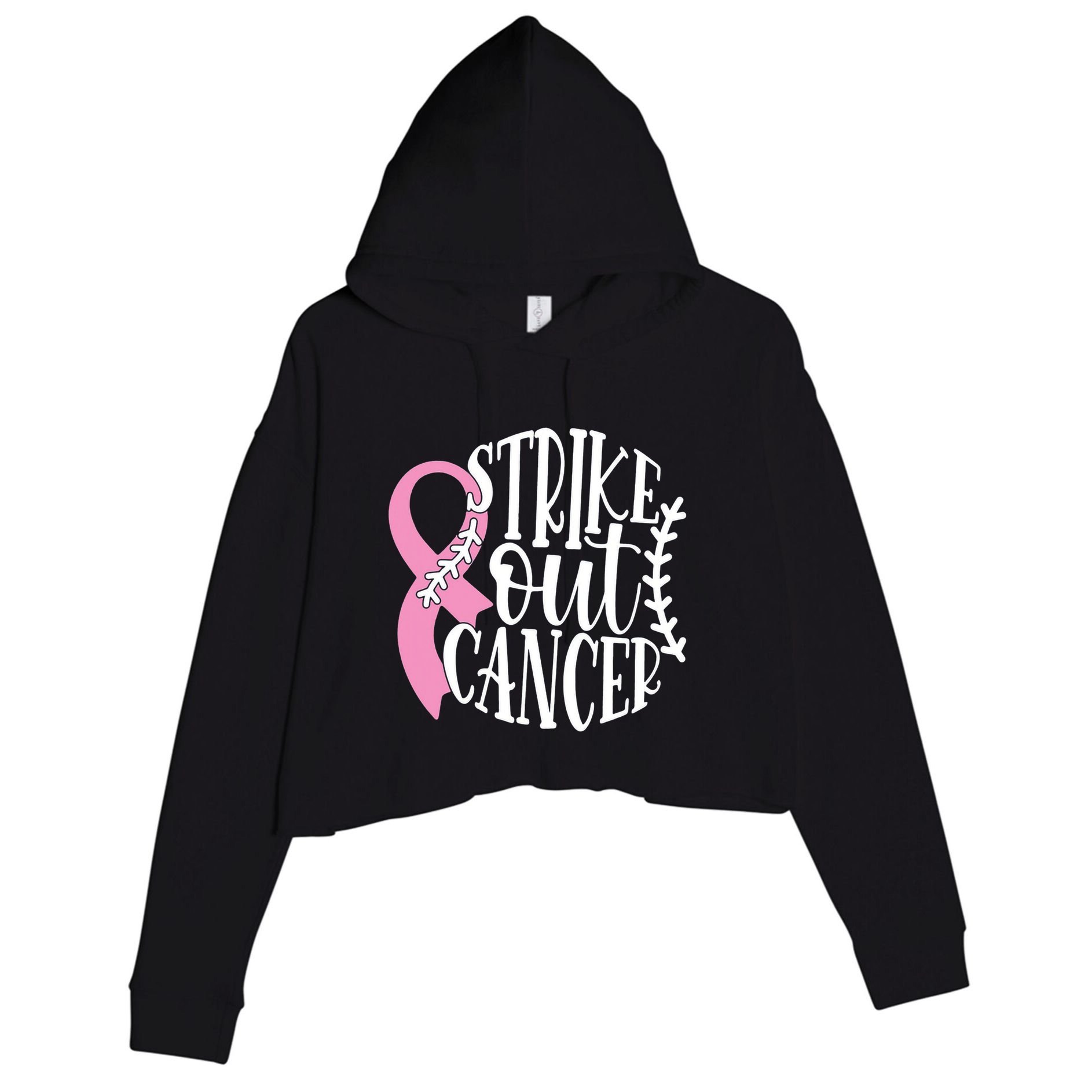 Strike Out Breast Cancer Baseball Fight Awareness Crop Fleece Hoodie