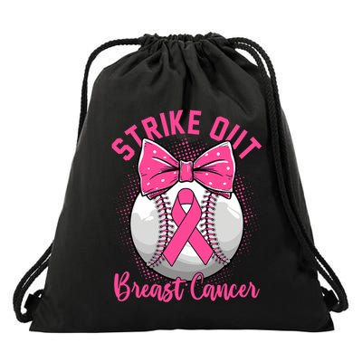 Strike Out Breast Cancer Awareness Day Ribbon Baseball Drawstring Bag