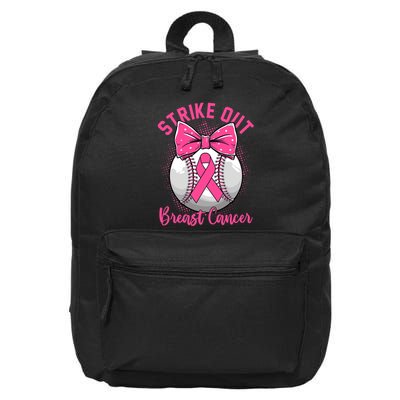Strike Out Breast Cancer Awareness Day Ribbon Baseball 16 in Basic Backpack
