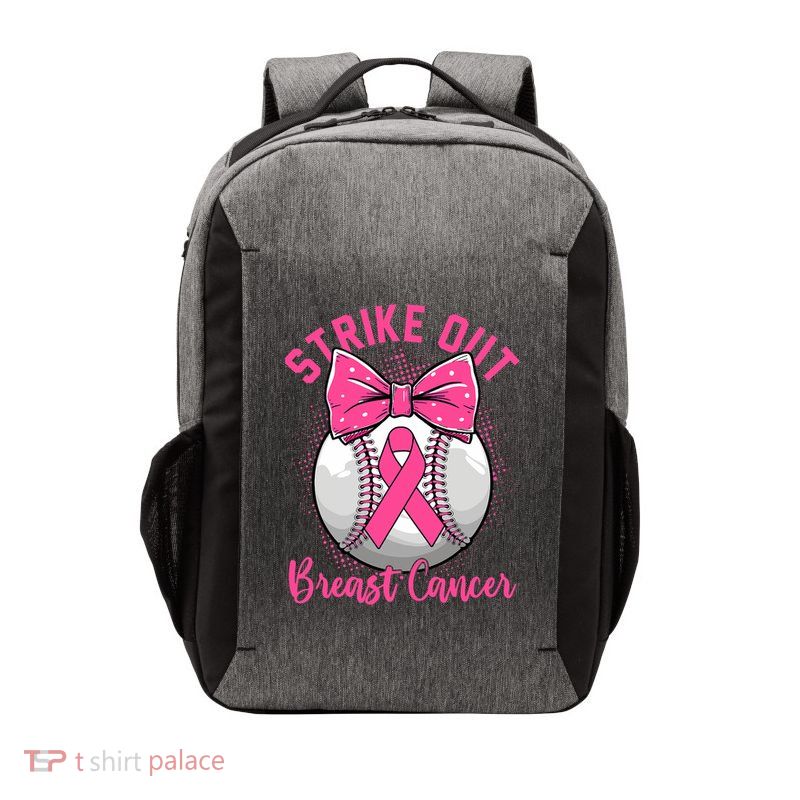 Strike Out Breast Cancer Awareness Day Ribbon Baseball Vector Backpack