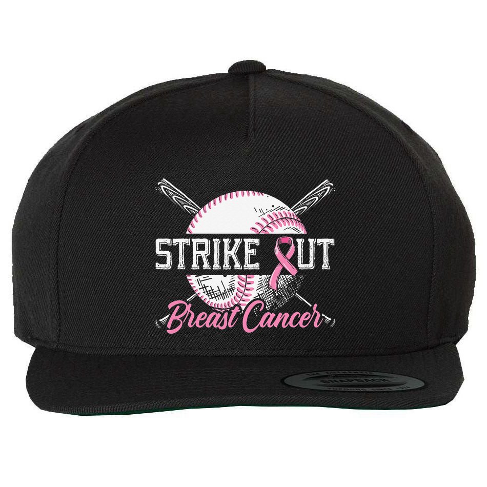 Strike Out Breast Cancer Awareness Baseball Pink Ribbon Wool Snapback Cap