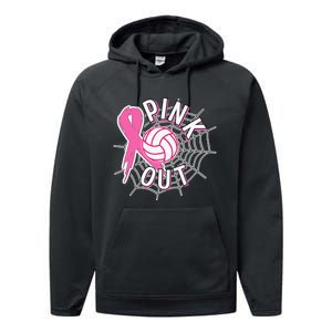 Spike Out Breast Cancer Warrior Volleyball Pink Ribbon Performance Fleece Hoodie