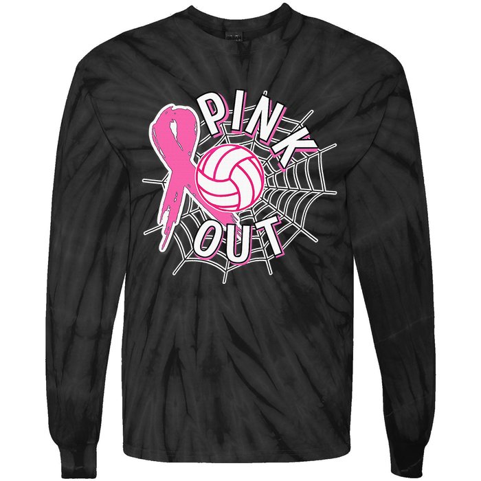 Spike Out Breast Cancer Warrior Volleyball Pink Ribbon Tie-Dye Long Sleeve Shirt