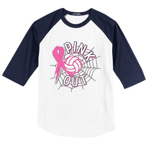 Spike Out Breast Cancer Warrior Volleyball Pink Ribbon Baseball Sleeve Shirt