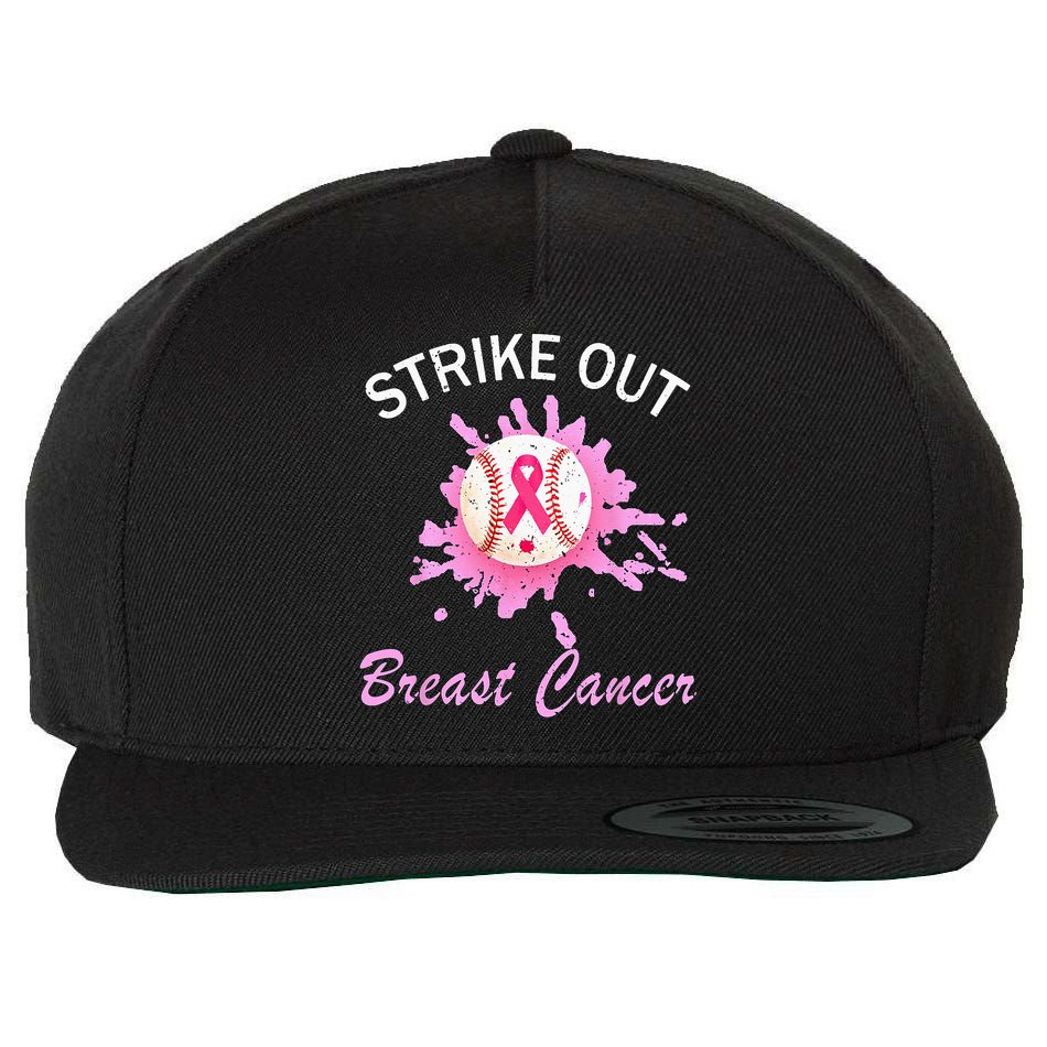 Strike Out Breast Cancer Awareness Baseball Pink Ribbon Wool Snapback Cap