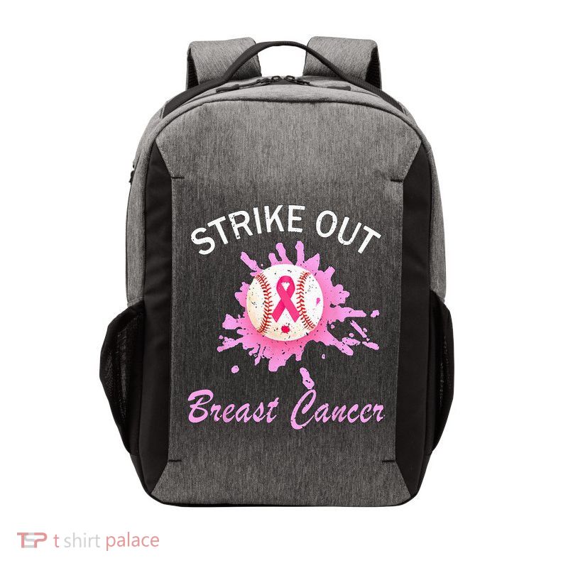 Strike Out Breast Cancer Awareness Baseball Pink Ribbon Vector Backpack