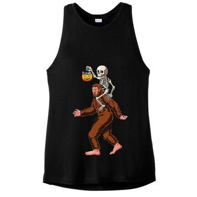 Skeleton On Bigfoot Funny Sasquatch Yeti Halloween Costume Ladies PosiCharge Tri-Blend Wicking Tank