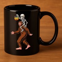 Skeleton On Bigfoot Funny Sasquatch Yeti Halloween Costume 11oz C Handle Ceramic Mug