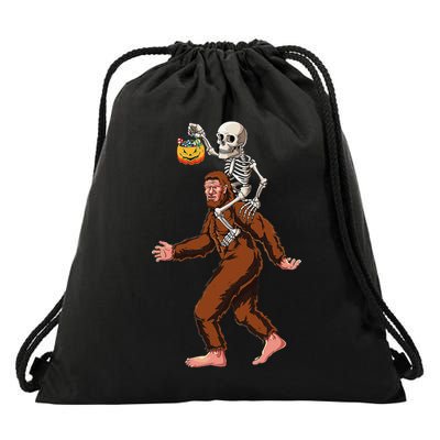 Skeleton On Bigfoot Funny Sasquatch Yeti Halloween Costume Drawstring Bag