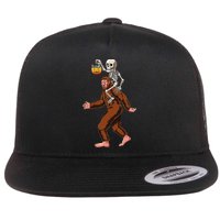 Skeleton On Bigfoot Funny Sasquatch Yeti Halloween Costume Flat Bill Trucker Hat