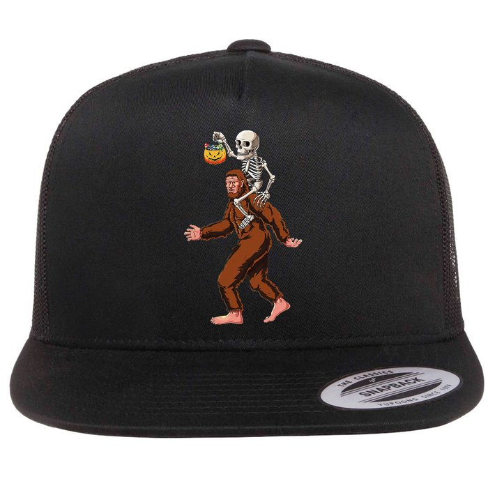 Skeleton On Bigfoot Funny Sasquatch Yeti Halloween Costume Flat Bill Trucker Hat