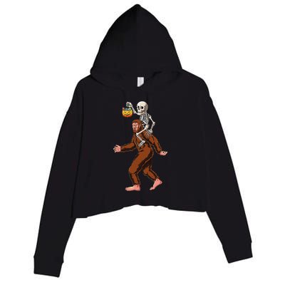 Skeleton On Bigfoot Funny Sasquatch Yeti Halloween Costume Crop Fleece Hoodie