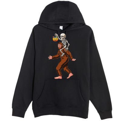 Skeleton On Bigfoot Funny Sasquatch Yeti Halloween Costume Premium Pullover Hoodie