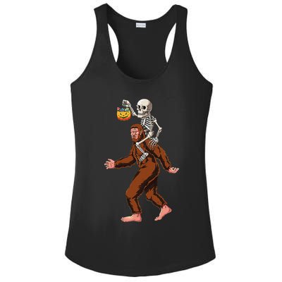 Skeleton On Bigfoot Funny Sasquatch Yeti Halloween Costume Ladies PosiCharge Competitor Racerback Tank