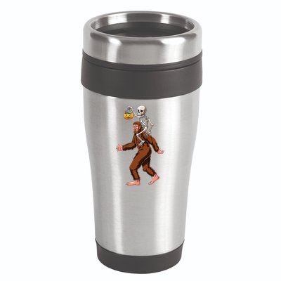 Skeleton On Bigfoot Funny Sasquatch Yeti Halloween Costume 16oz Travel Tumbler