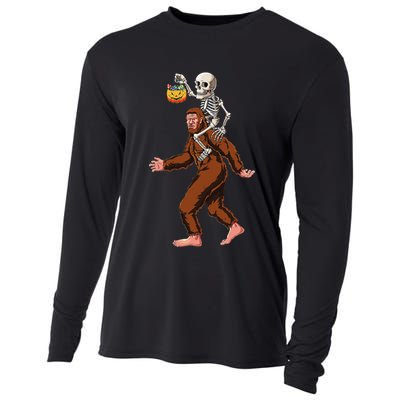 Skeleton On Bigfoot Funny Sasquatch Yeti Halloween Costume Cooling Performance Long Sleeve Crew