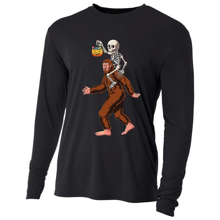 Skeleton On Bigfoot Funny Sasquatch Yeti Halloween Costume Cooling Performance Long Sleeve Crew