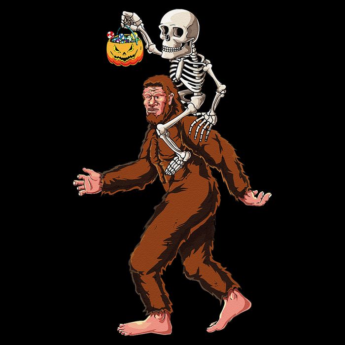 Skeleton On Bigfoot Funny Sasquatch Yeti Halloween Costume Cooling Performance Long Sleeve Crew