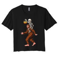 Skeleton On Bigfoot Funny Sasquatch Yeti Halloween Costume Women's Crop Top Tee