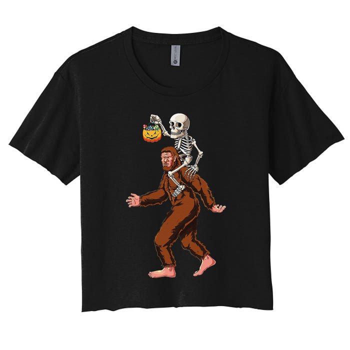 Skeleton On Bigfoot Funny Sasquatch Yeti Halloween Costume Women's Crop Top Tee