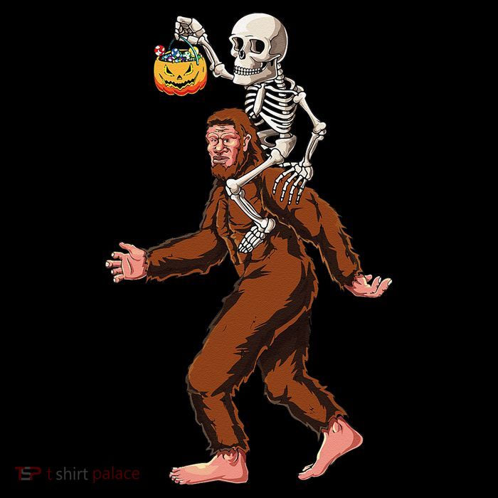 Skeleton On Bigfoot Funny Sasquatch Yeti Halloween Costume Cropped Pullover Crew