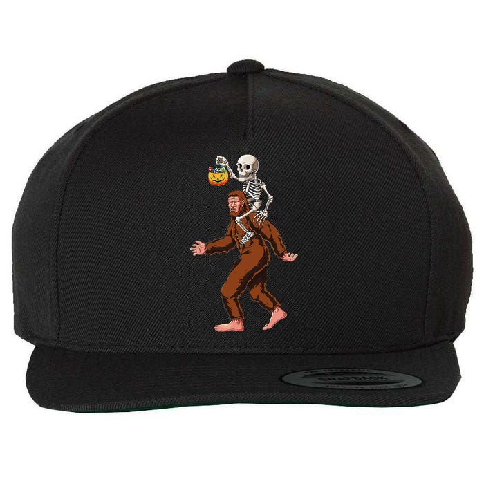 Skeleton On Bigfoot Funny Sasquatch Yeti Halloween Costume Wool Snapback Cap