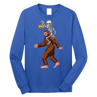 Skeleton On Bigfoot Funny Sasquatch Yeti Halloween Costume Long Sleeve Shirt