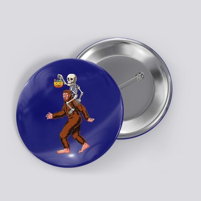 Skeleton On Bigfoot Funny Sasquatch Yeti Halloween Costume Button