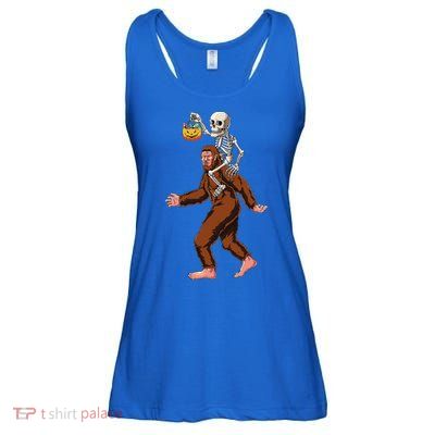 Skeleton On Bigfoot Funny Sasquatch Yeti Halloween Costume Ladies Essential Flowy Tank