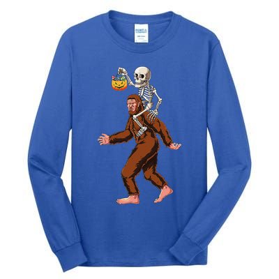 Skeleton On Bigfoot Funny Sasquatch Yeti Halloween Costume Tall Long Sleeve T-Shirt