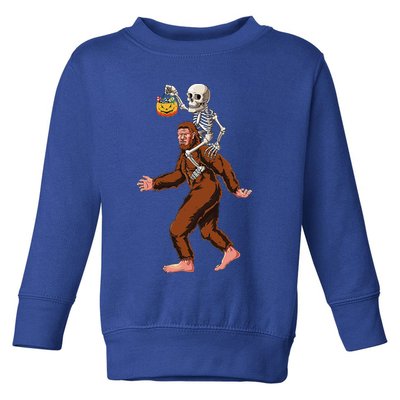 Skeleton On Bigfoot Funny Sasquatch Yeti Halloween Costume Toddler Sweatshirt