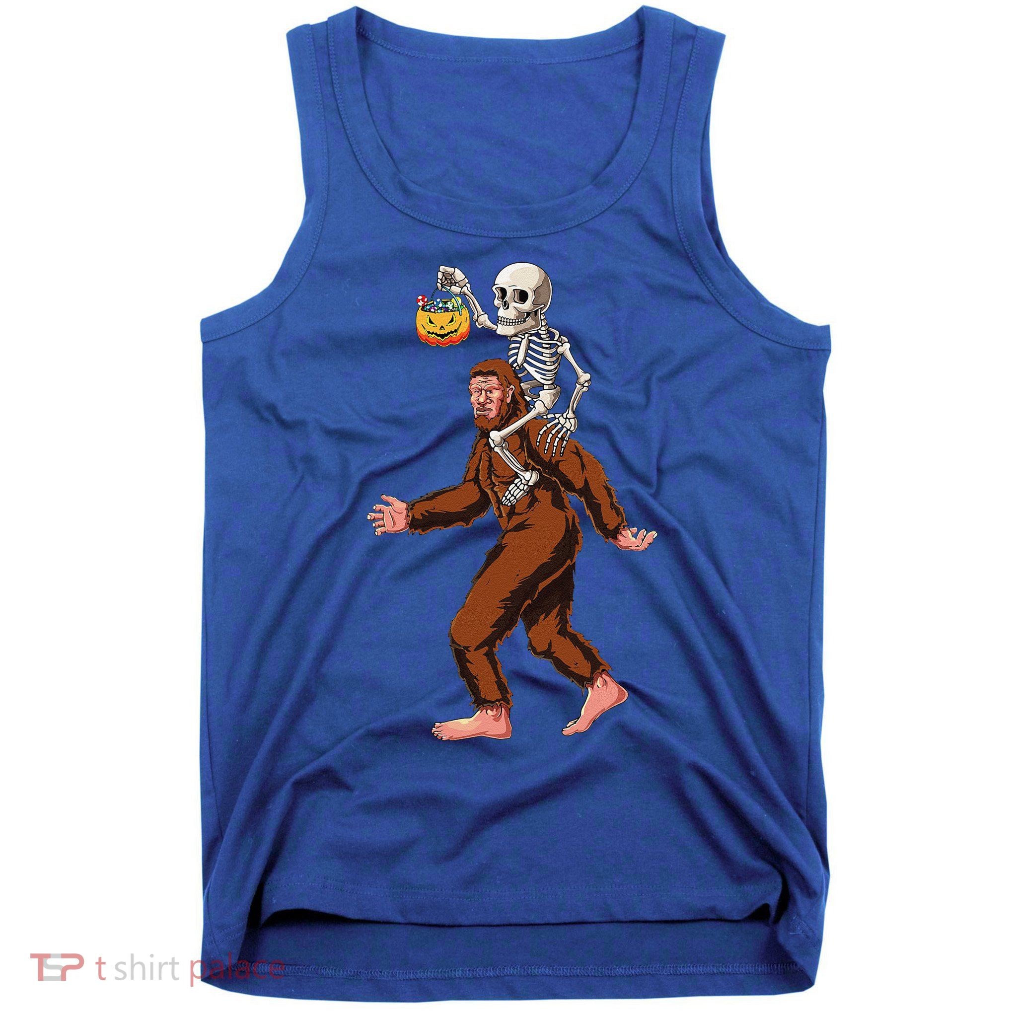Skeleton On Bigfoot Funny Sasquatch Yeti Halloween Costume Tank Top