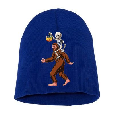 Skeleton On Bigfoot Funny Sasquatch Yeti Halloween Costume Short Acrylic Beanie