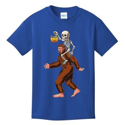 Skeleton On Bigfoot Funny Sasquatch Yeti Halloween Costume Kids T-Shirt