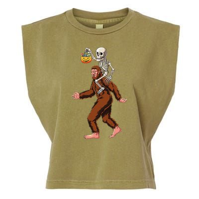 Skeleton On Bigfoot Funny Sasquatch Yeti Halloween Costume Garment-Dyed Women's Muscle Tee