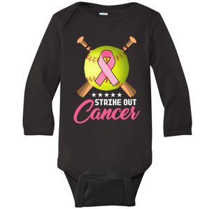 Strike Out Breast Cancer Awareness Baseball Baby Long Sleeve Bodysuit