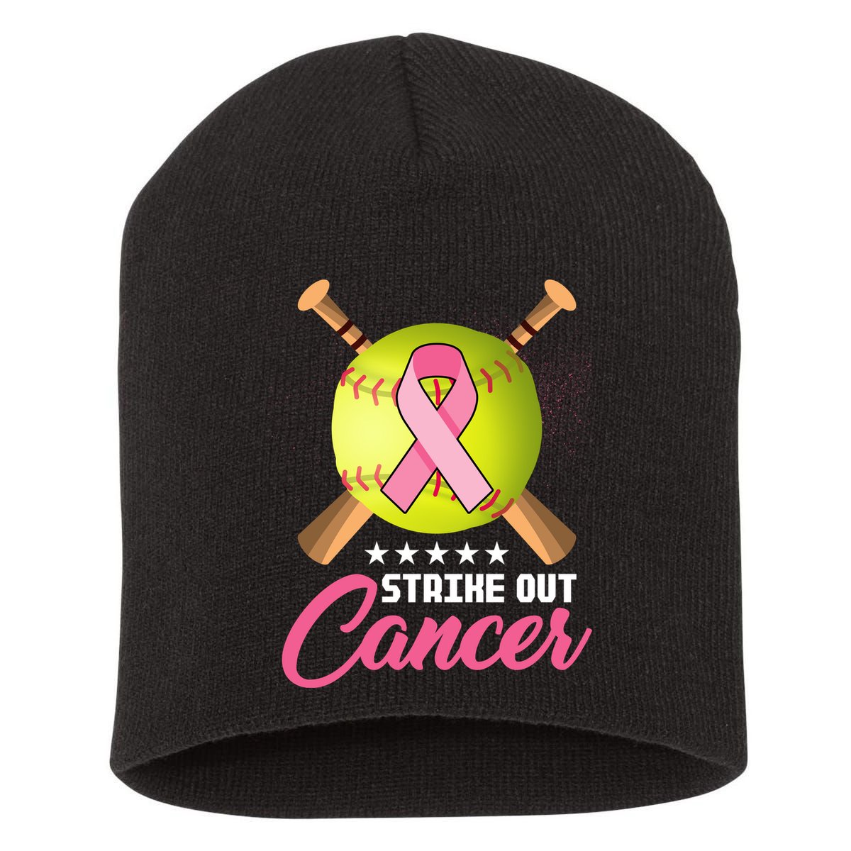 Strike Out Breast Cancer Awareness Baseball Short Acrylic Beanie