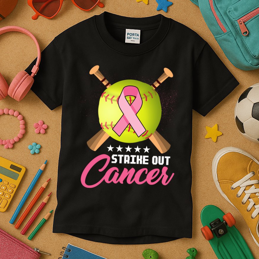 Strike Out Breast Cancer Awareness Baseball Kids T-Shirt
