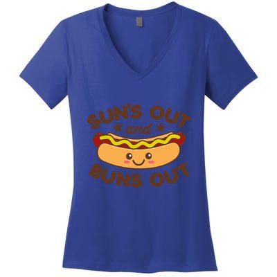 Suns Out Buns Out Hot Dog Kawaii Summer Vintage Foodie Great Gift Women's V-Neck T-Shirt