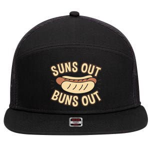 Suns Out Buns Out Hot Dog Pun Food Lovers Gift 7 Panel Mesh Trucker Snapback Hat