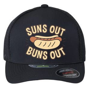 Suns Out Buns Out Hot Dog Pun Food Lovers Gift Flexfit Unipanel Trucker Cap