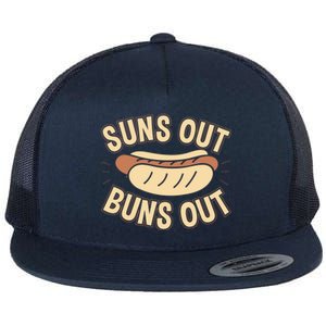 Suns Out Buns Out Hot Dog Pun Food Lovers Gift Flat Bill Trucker Hat