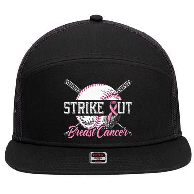Strike Out Breast Cancer Baseball Breast Cancer Awareness 7 Panel Mesh Trucker Snapback Hat