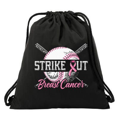 Strike Out Breast Cancer Baseball Breast Cancer Awareness Drawstring Bag