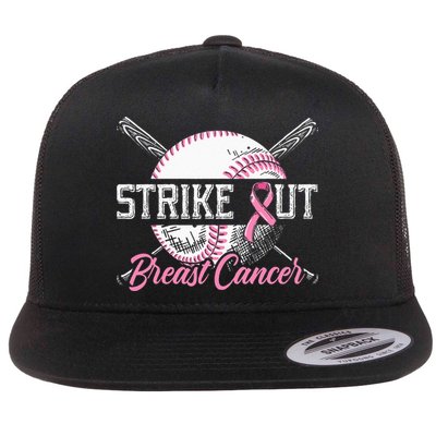 Strike Out Breast Cancer Baseball Breast Cancer Awareness Flat Bill Trucker Hat