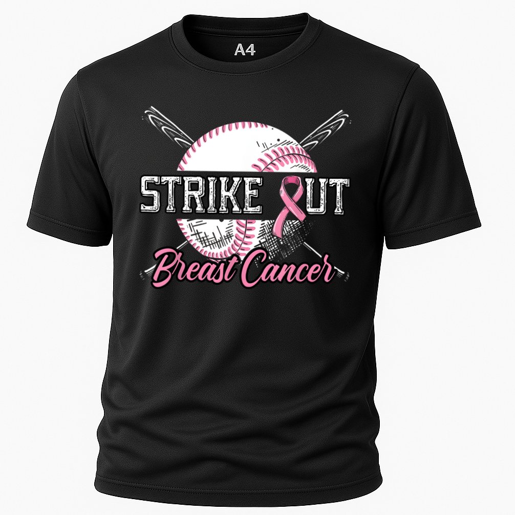 Strike Out Breast Cancer Baseball Pink Ribbon Cooling Performance Crew T-Shirt