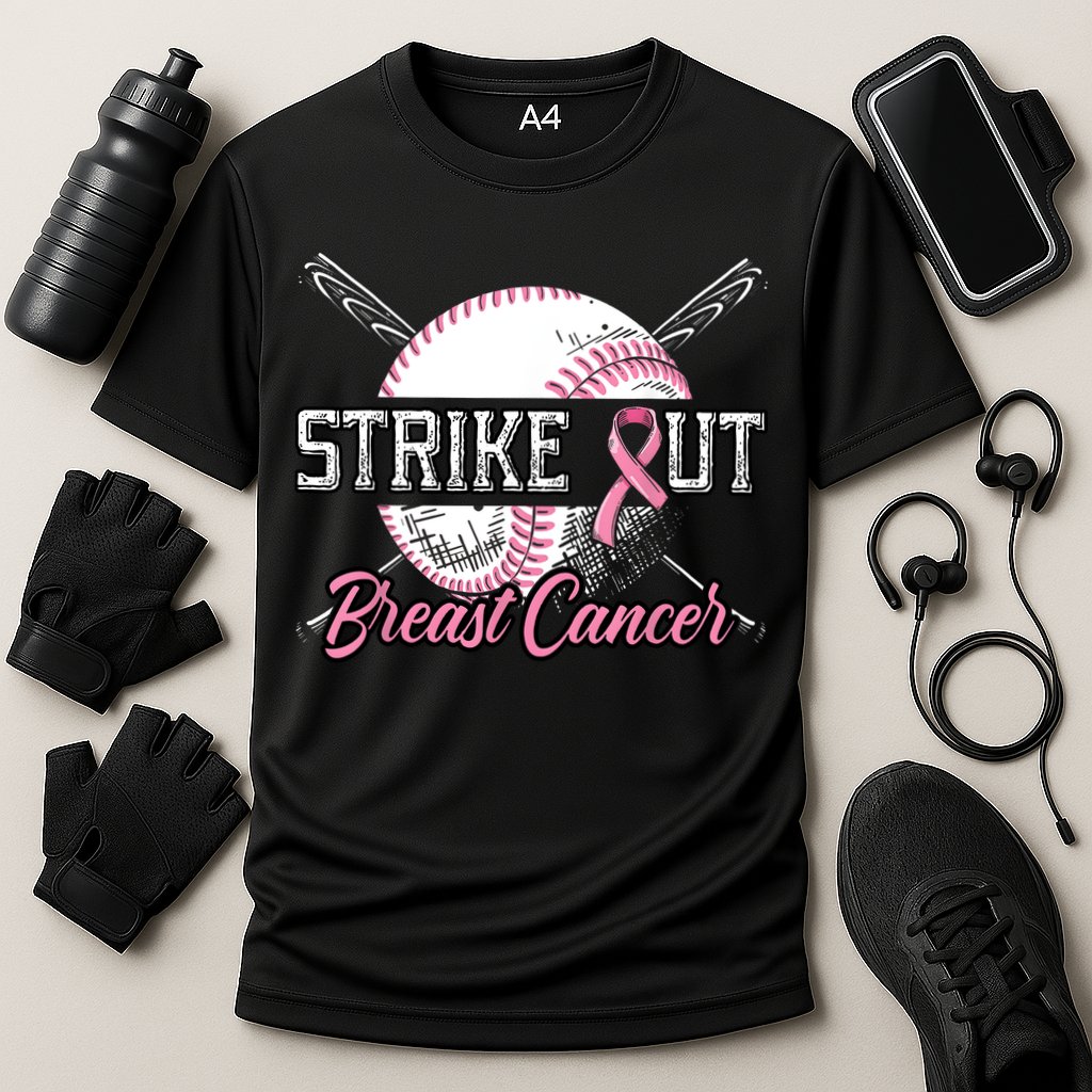 Strike Out Breast Cancer Baseball Pink Ribbon Cooling Performance Crew T-Shirt