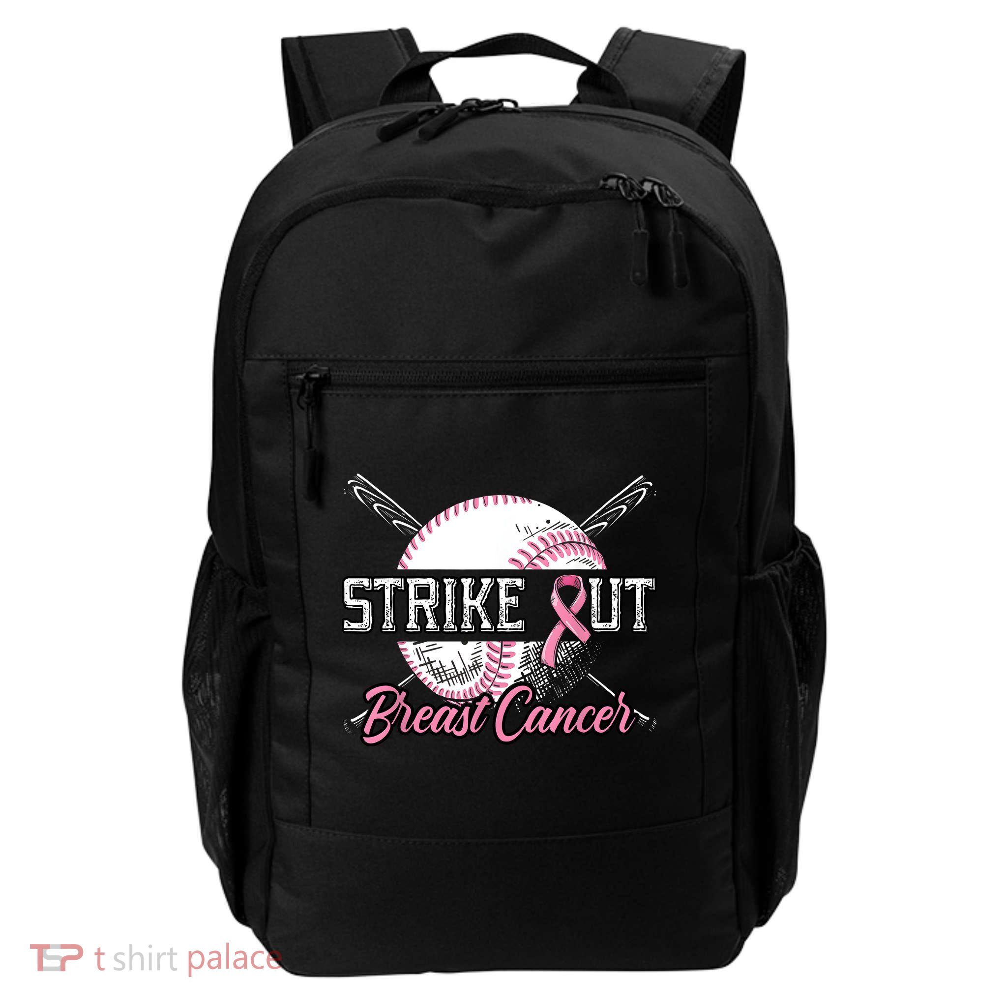 Strike Out Breast Cancer Baseball Pink Ribbon Backpack
