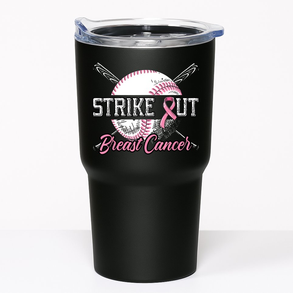 Strike Out Breast Cancer Baseball Pink Ribbon Tumbler
